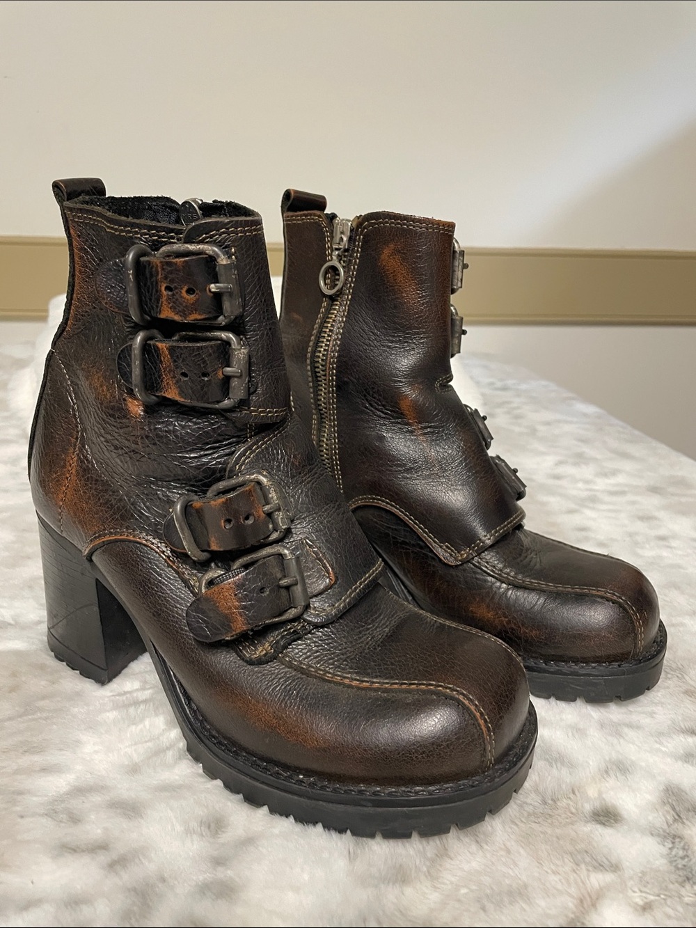 Stone Ridge Italian Brown Leather Buckle Ankle Boots
